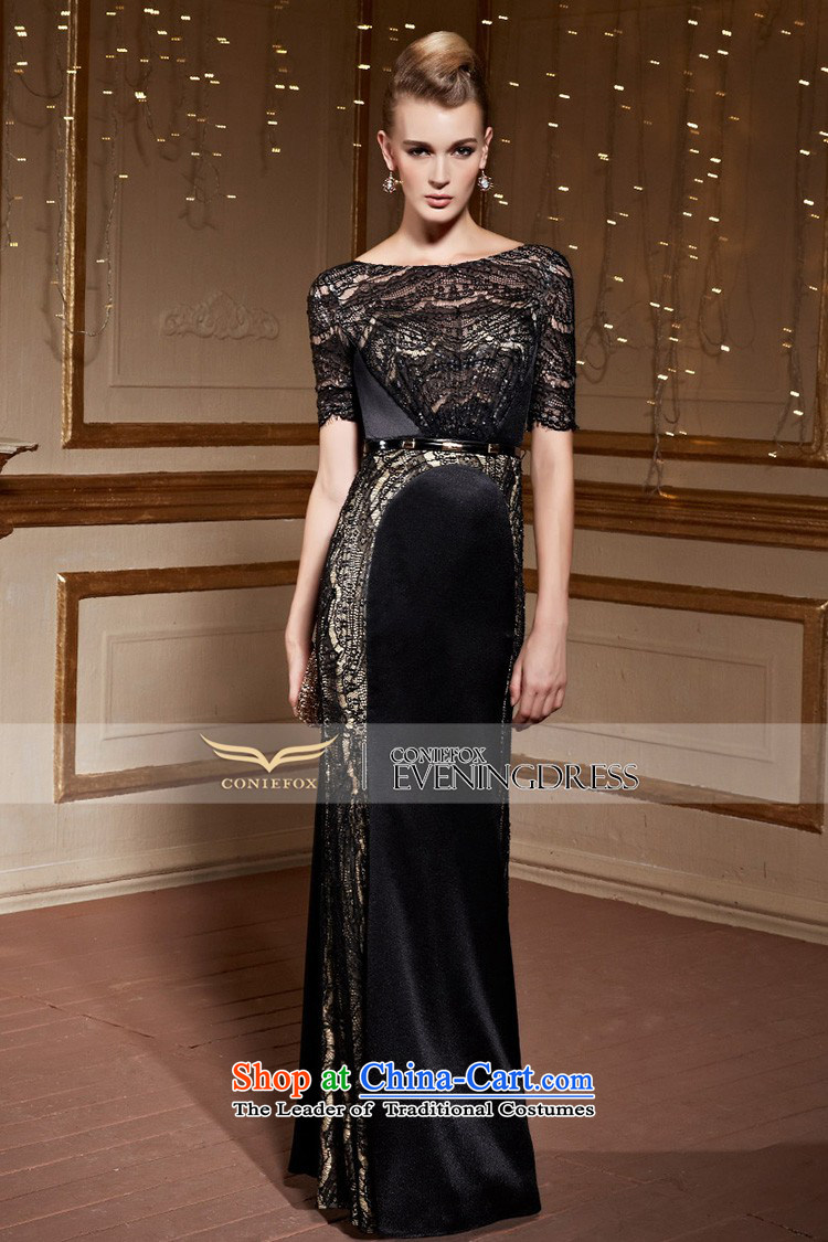 Creative Fox stylish lace short-sleeved gown long skirt Sau San long round-neck collar shoulders dress was chaired by evening dress toasting champagne annual service 30952 Black S picture, prices, brand platters! The elections are supplied in the national character of distribution, so action, buy now enjoy more preferential! As soon as possible.