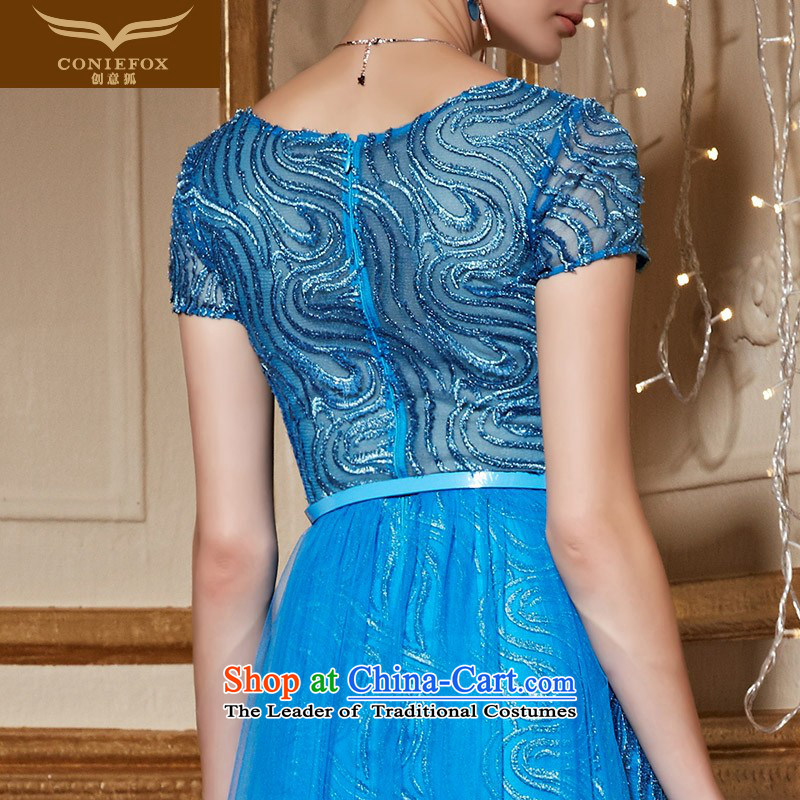 Creative Fox stylish V-Neck banquet dinner dress blue dress will preside over evening dresses annual bows to Sau San dropped long skirt 30956 blue , L, creative Fox (coniefox) , , , shopping on the Internet