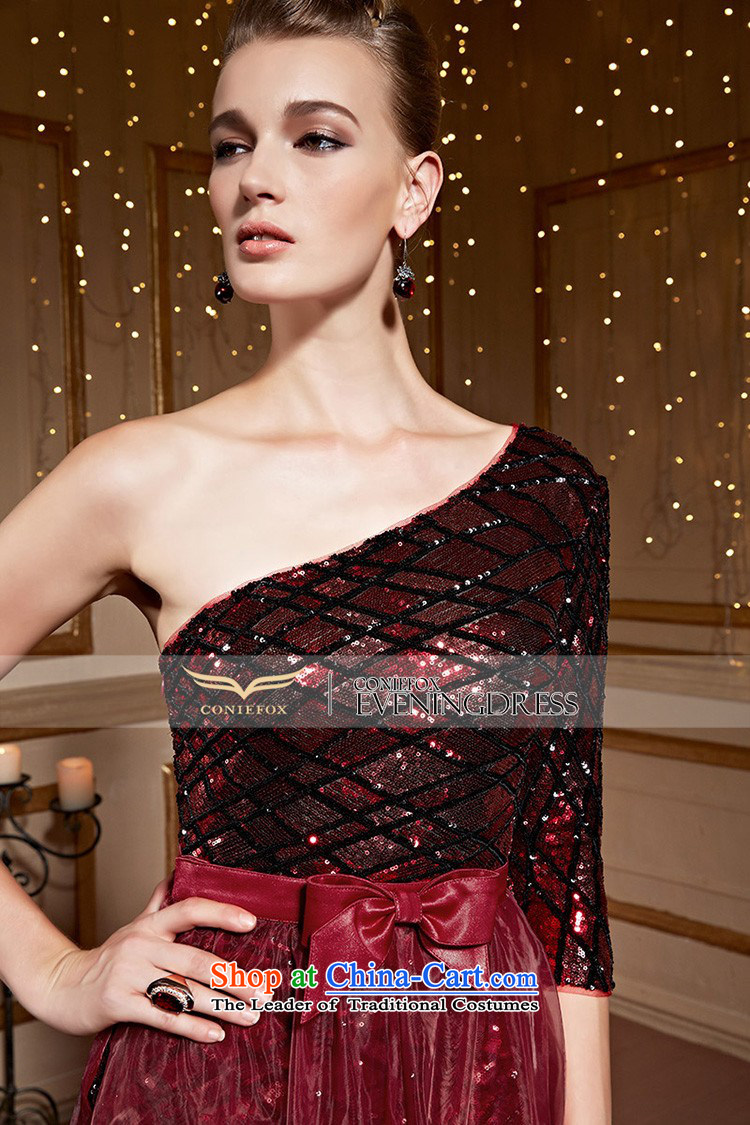 Creative Fox Red single shoulder length of nets dress Beveled Shoulder evening drink Service Bridal Fashion on the wedding dress chip banquet evening dresses 30963 wine red S picture, prices, brand platters! The elections are supplied in the national character of distribution, so action, buy now enjoy more preferential! As soon as possible.