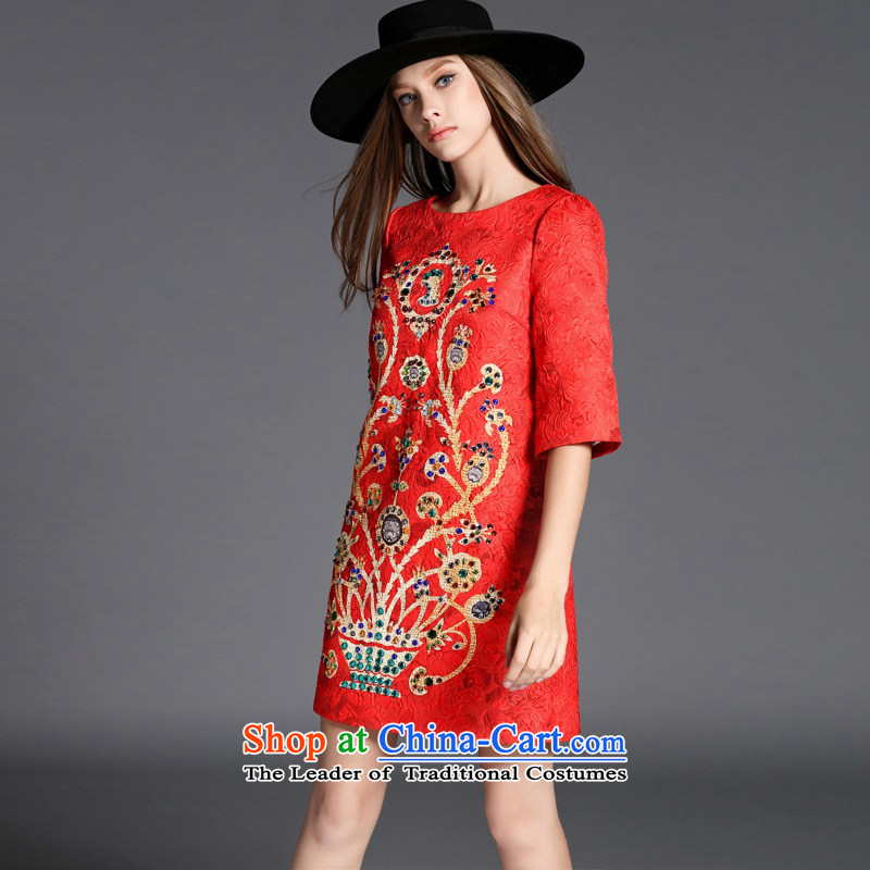 The OSCE Poetry Film 2015 autumn and winter new women's retro booking drill jacquard Sau San A skirt dresses Red Dress Skirt Wear Skirts Red M, Europe (oushiying poem) , , , shopping on the Internet