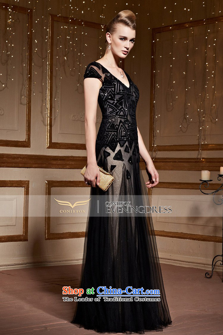 Creative Fox stylish shoulders banquet dinner dress black evening drink service elegant long V-Neck chaired dress reception party long skirt 30966 black and silver S picture, prices, brand platters! The elections are supplied in the national character of distribution, so action, buy now enjoy more preferential! As soon as possible.