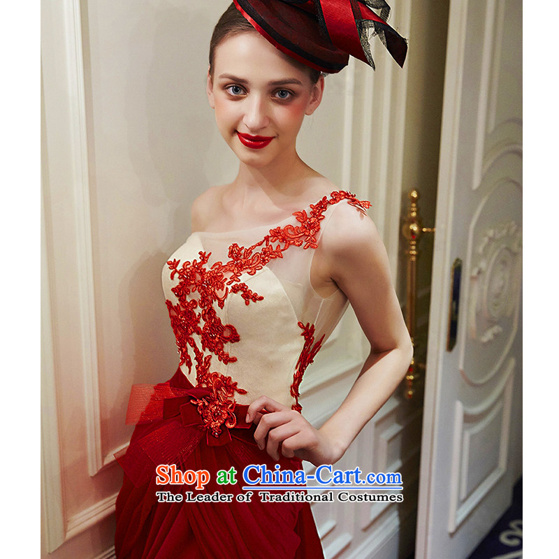 Wedding dress 2015 new masked red lace shoulder services drop off service bows red , L, HIV in , , , shopping on the Internet