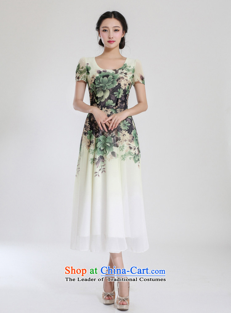 Ms Audrey EU blue summer 2015 new COE female Korean citizenry dress dresses short-sleeved chiffon Sau San in Long Beach skirt elegant light green flower retro M picture, prices, brand platters! The elections are supplied in the national character of distribution, so action, buy now enjoy more preferential! As soon as possible.