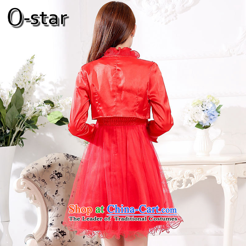 Women's clothes autumn 2015 o-star skirt kit bows service wedding dress lace skirt shawl two kits bride back to door onto the skirt red Xxl,o-star,,, shopping on the Internet
