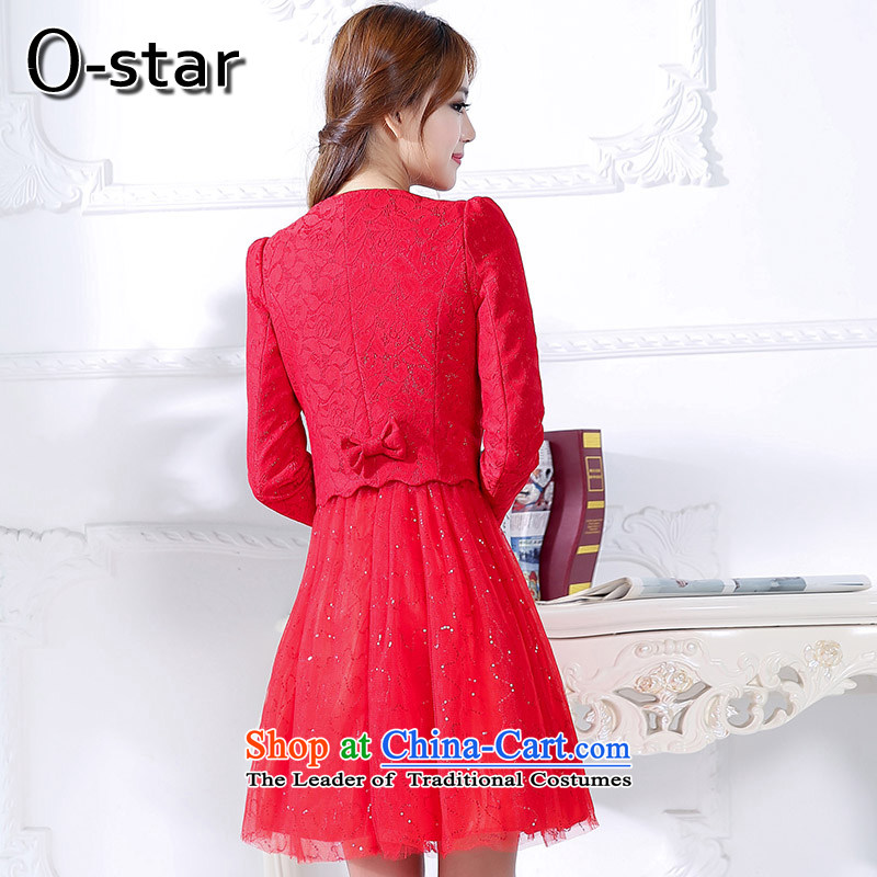 In the fall of 15 o-star new bride bridesmaid married women dress bows red long wedding dress two kits dresses red l,o-star,,, shopping on the Internet