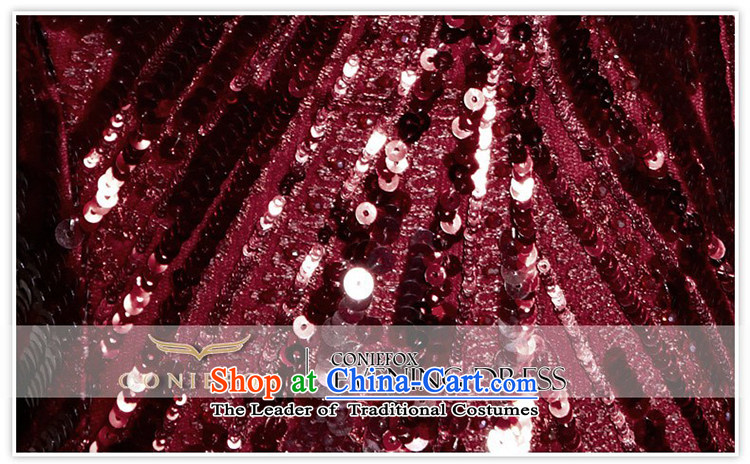 Creative Fox wine red wedding dress in the evening drink service cuff on chip Sau San long stylish, banquet evening dresses bridal dresses back door 82222 wine red S picture, prices, brand platters! The elections are supplied in the national character of distribution, so action, buy now enjoy more preferential! As soon as possible.
