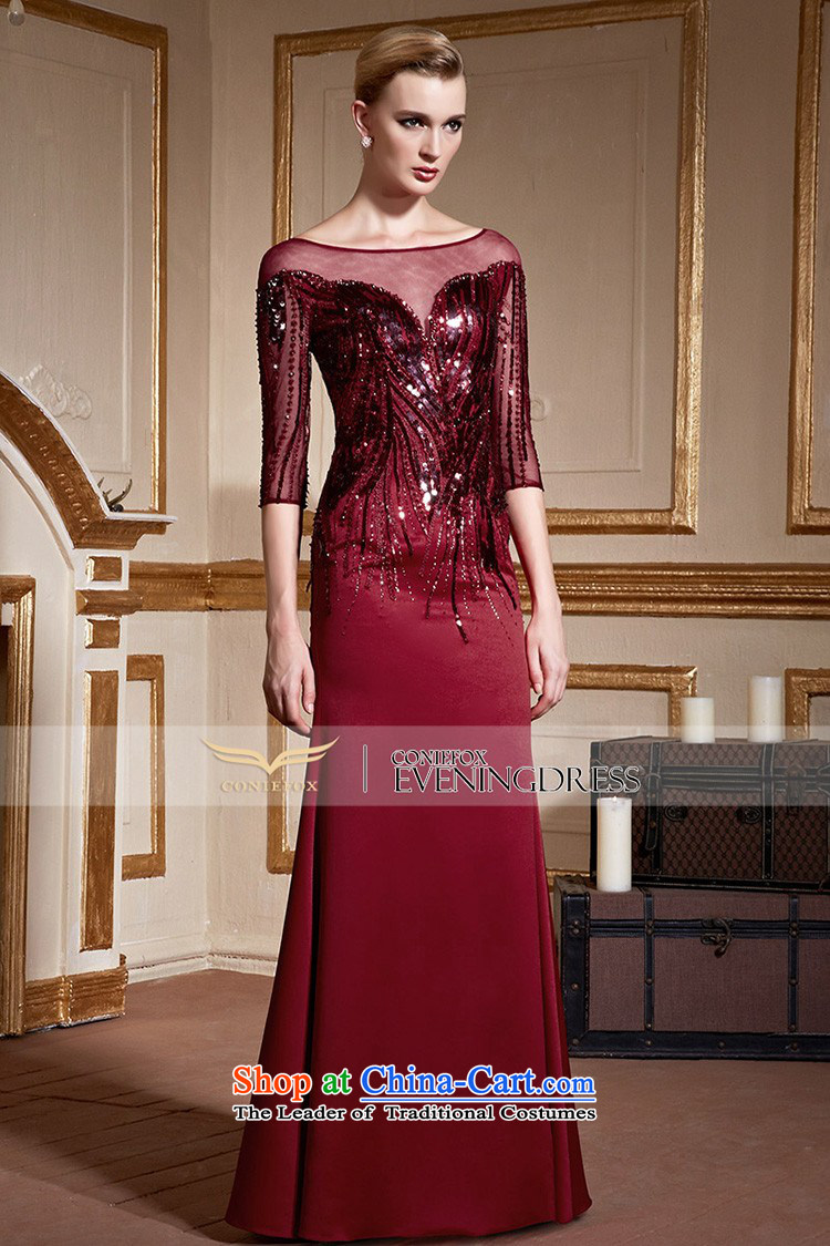 Creative Fox wine red wedding dress in the evening drink service cuff on chip Sau San long stylish, banquet evening dresses bridal dresses back door 82222 wine red S picture, prices, brand platters! The elections are supplied in the national character of distribution, so action, buy now enjoy more preferential! As soon as possible.