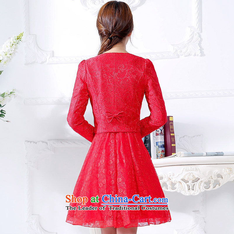 The new 2015 Autumn boxed long-sleeved two kits dresses female elegance gentlewoman skirts into wine dress bride RED M arrogance OMMECHE season () , , , shopping on the Internet