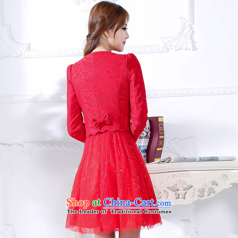 Load New autumn 2015 Madame marriages bows evening dresses two kits for larger red long skirt wedding dress autumn and winter season (red, L, arrogant OMMECHE) , , , shopping on the Internet