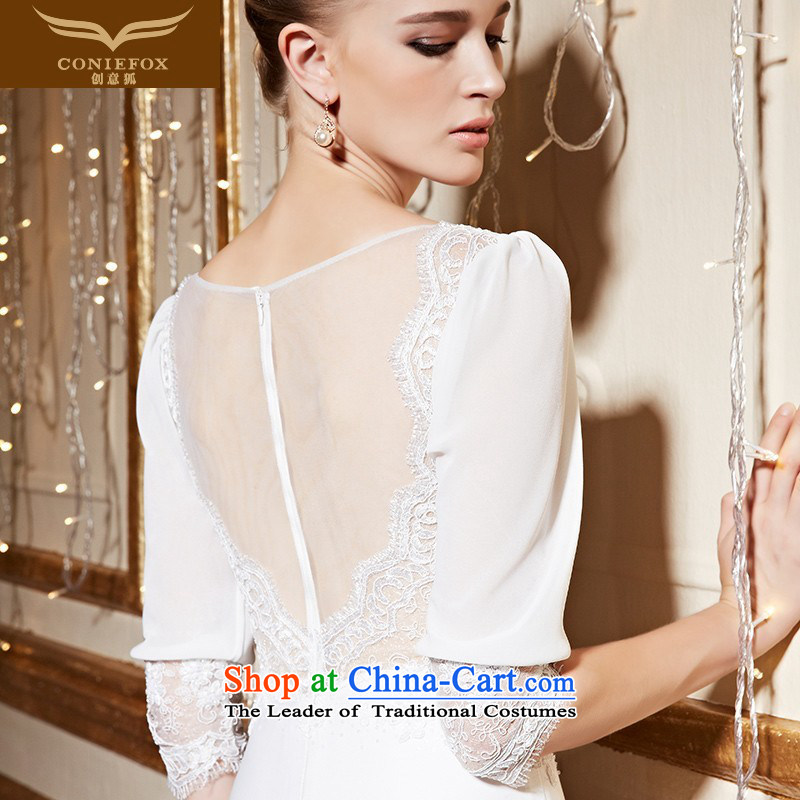 Creative Fox fashion, cuff white lace and internet long gown moderator Female dress bows to Sau San banquet evening dress 82221 white L, creative Fox (coniefox) , , , shopping on the Internet
