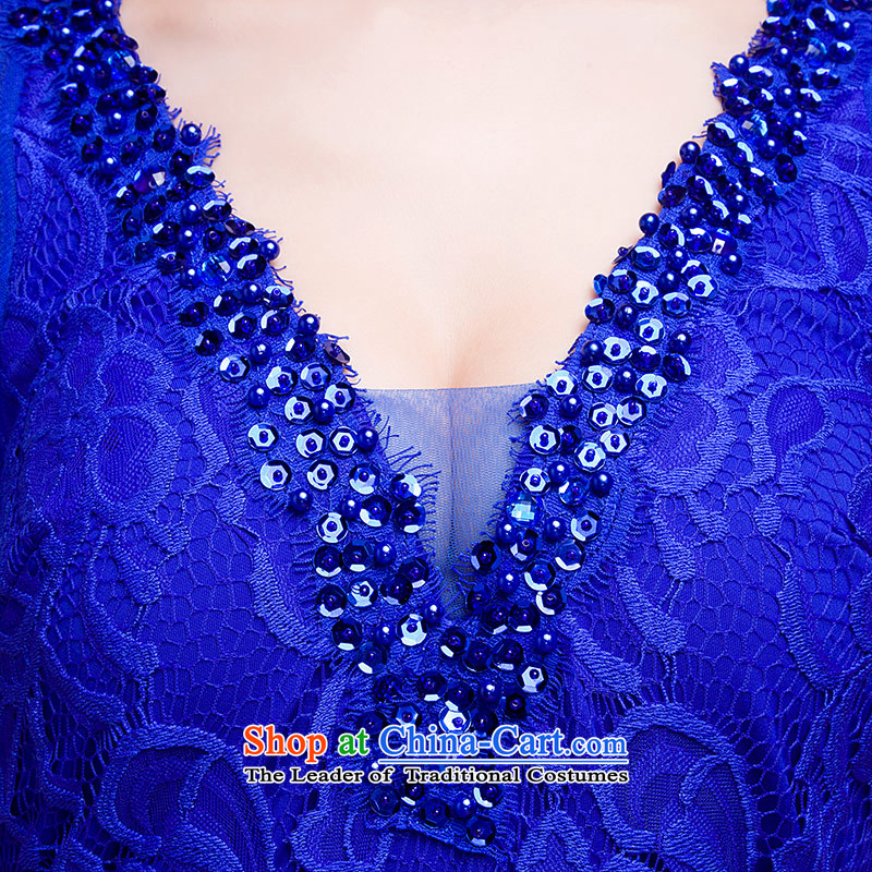 Love of the life of the new 2015 Royal Blue sexy deep V-neck in the light of the word chip lace shoulder cape crowsfoot dress banquet dinner dress Blue M love of the overcharged shopping on the Internet has been pressed.