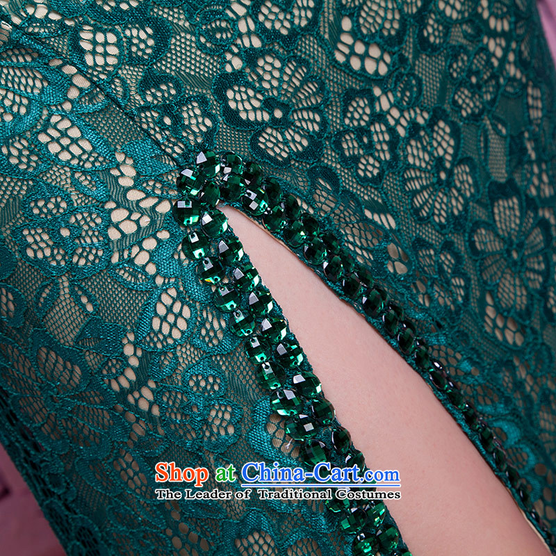 Love of the life of the new 2015 lace diamond slotted shoulder deep V collar height of the forklift truck and sexy crowsfoot banquet dress marriage bridesmaid service S love of the present dark green shopping on the Internet has been pressed.