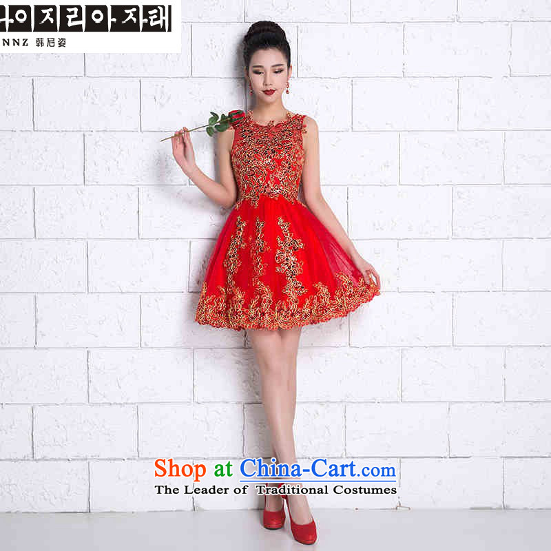Korea, Gigi Lai     2015 HANNIZI new spring and summer stylish red Korean V-Neck Solid Color bride wedding dress bows service banquet at the Red short) of Korea, XXL, hannizi) , , , shopping on the Internet