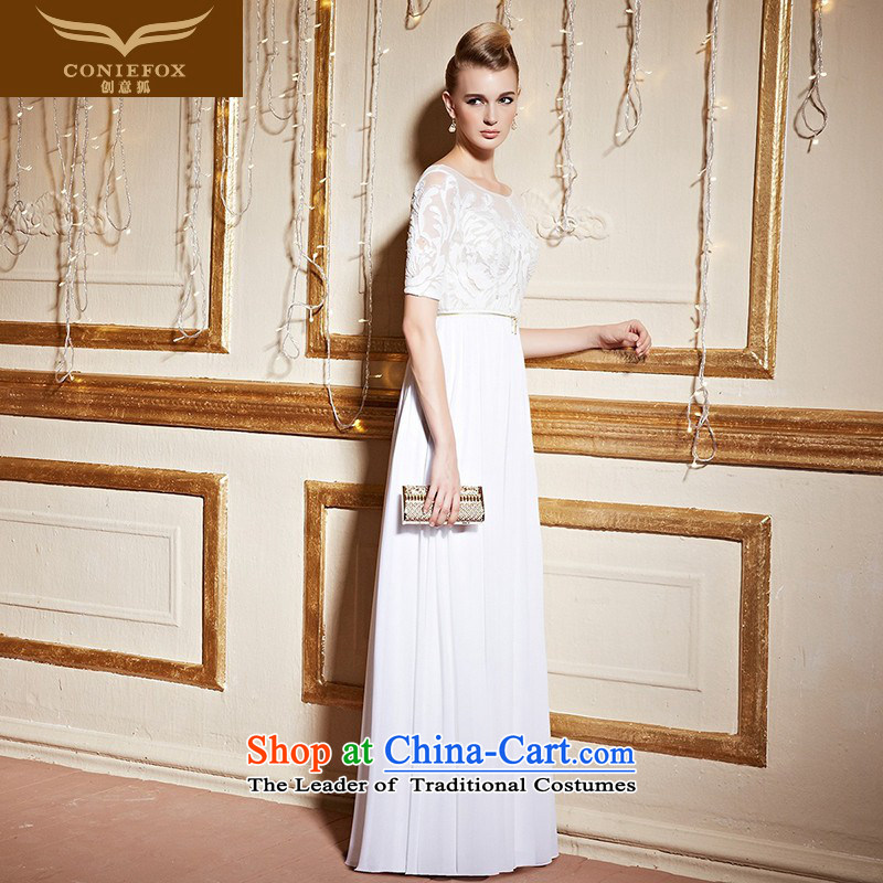 Creative Fox stylish lace short-sleeved gown white wedding banquet toasting champagne evening services under the auspices of Sau San dress girl will long skirt 31 018 White XL, creative Fox (coniefox) , , , shopping on the Internet