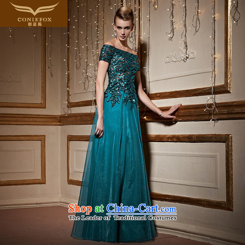 Creative Fox stylish evening drink service green long word   shoulder dress annual meeting of persons chairing the banquet dress female performances dress long skirt 31010 S creative fox green (coniefox shopping on the Internet has been pressed.)