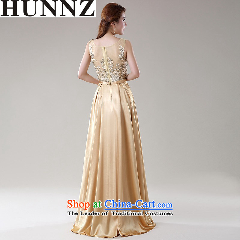 2015 New Korea HUNNZ fashion and larger bride wedding dress bridesmaid service banquet service Champagne Gold XL,HUNNZ,,, bows shopping on the Internet