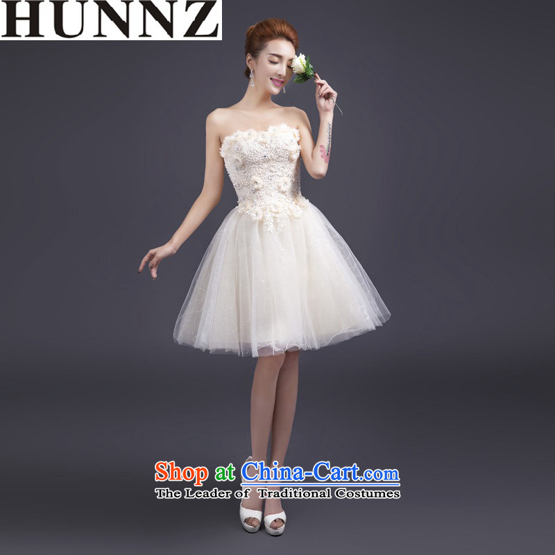 The spring and summer of 2015 HUNNZ strap sweet bride wedding dress bridesmaid service, bon bon skirt evening dress champagne color L,HUNNZ,,, shopping on the Internet