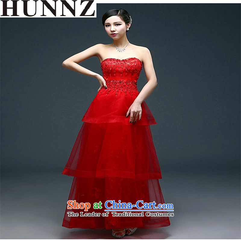 2015 Long dresses HUNNZ Anointed One field of chest shoulder bride wedding dress banquet service, chest and bows XL,HUNNZ,,, shopping on the Internet
