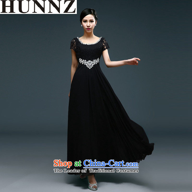      Short stylish 2015 HUNNZ spring and summer straps bride wedding dress bows service long evening dresses black XL,HUNNZ,,, shopping on the Internet