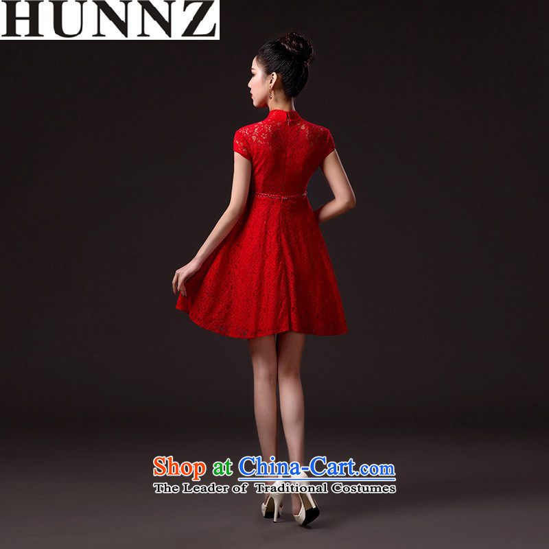      New stylish 2015 HUNNZ spring and summer lace bridal dresses solid color short, banquet evening dresses bows services red L,HUNNZ,,, shopping on the Internet