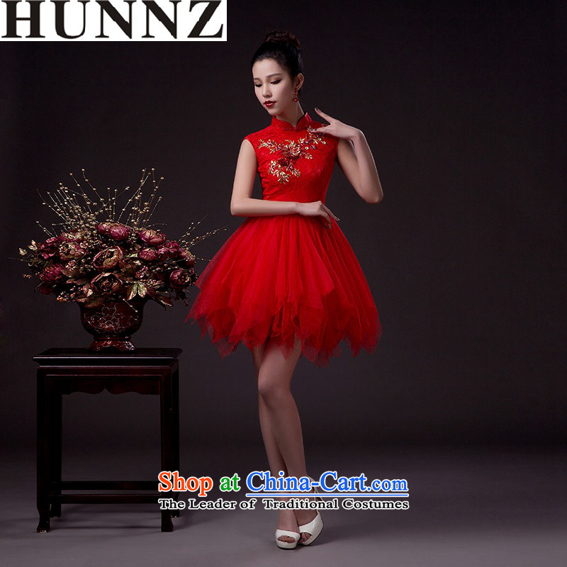     Korean fashion 2015 HUNNZ classic bride wedding dress red dress bows service banquet red XXL,HUNNZ,,, shopping on the Internet