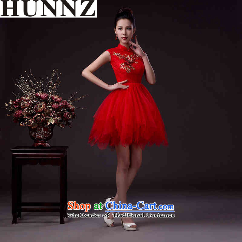     Korean fashion 2015 HUNNZ classic bride wedding dress red dress bows service banquet red XXL,HUNNZ,,, shopping on the Internet