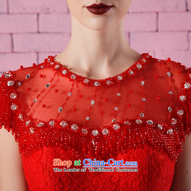 Love of the overcharged new luxury nail Pearl 2015 water to drill one field shoulder round-neck collar crowsfoot lace dress bride short-sleeved red tailor-made services bows designed concept message size that the love of the overcharged shopping on the Internet has been pressed.
