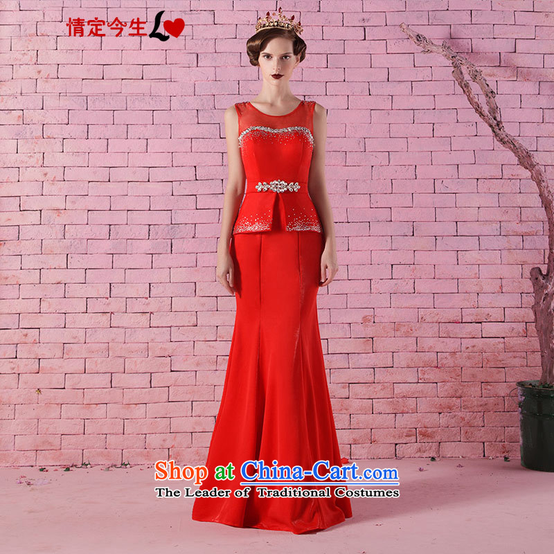 Love of the life of the new 2015 Red round-neck collar diamond slotted shoulder graphics thin zipper crowsfoot dress bride bows services tailor-made exclusively concept red message size