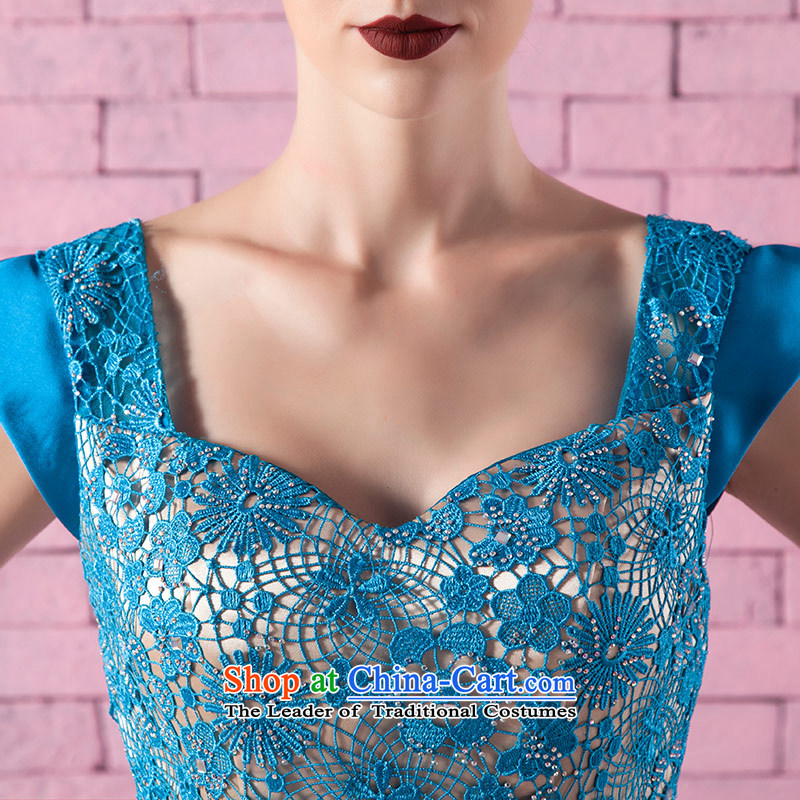 Love of the overcharged new Word 2015 retro shoulder stereo lace Foutune of video thin crowsfoot tail bride bows services banquet dinner dress light blue tailor-made exclusively concept message size that the love of the overcharged shopping on the Internet has been pressed.