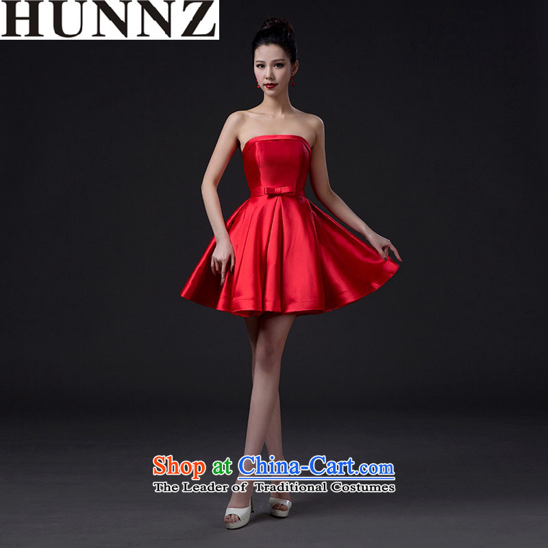 2015 new stylish HUNNZ bride wedding dress bows services banquet evening dresses and short of chest red XL,HUNNZ,,, shopping on the Internet
