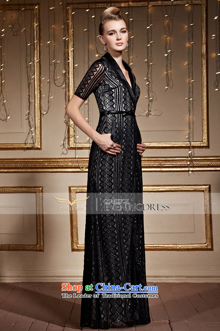 Creative stylish black fox V-Neck banquet evening dresses Sau San Long Short-sleeved gown female evening presided over a drink to lace dress long skirt 30999 Black M pre-sale picture, prices, brand platters! The elections are supplied in the national character of distribution, so action, buy now enjoy more preferential! As soon as possible.