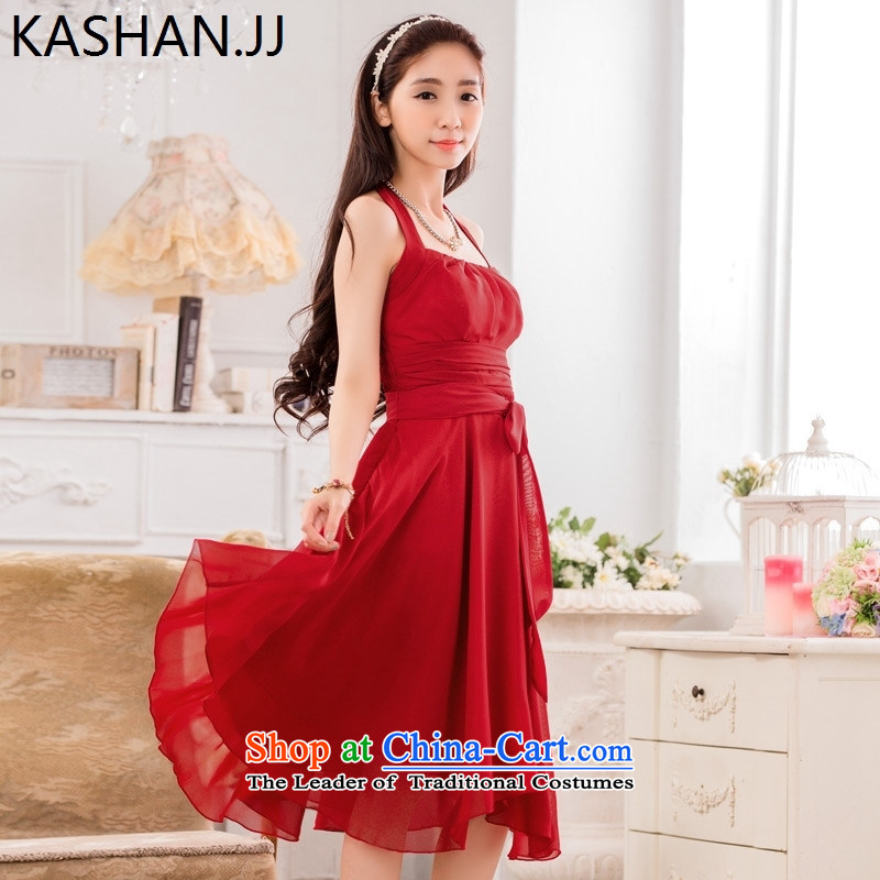 Card _ stylish Wai Shan House also pressure folds video thin large chiffon dress thick mm larger women's dresses?XXXL Scarlet