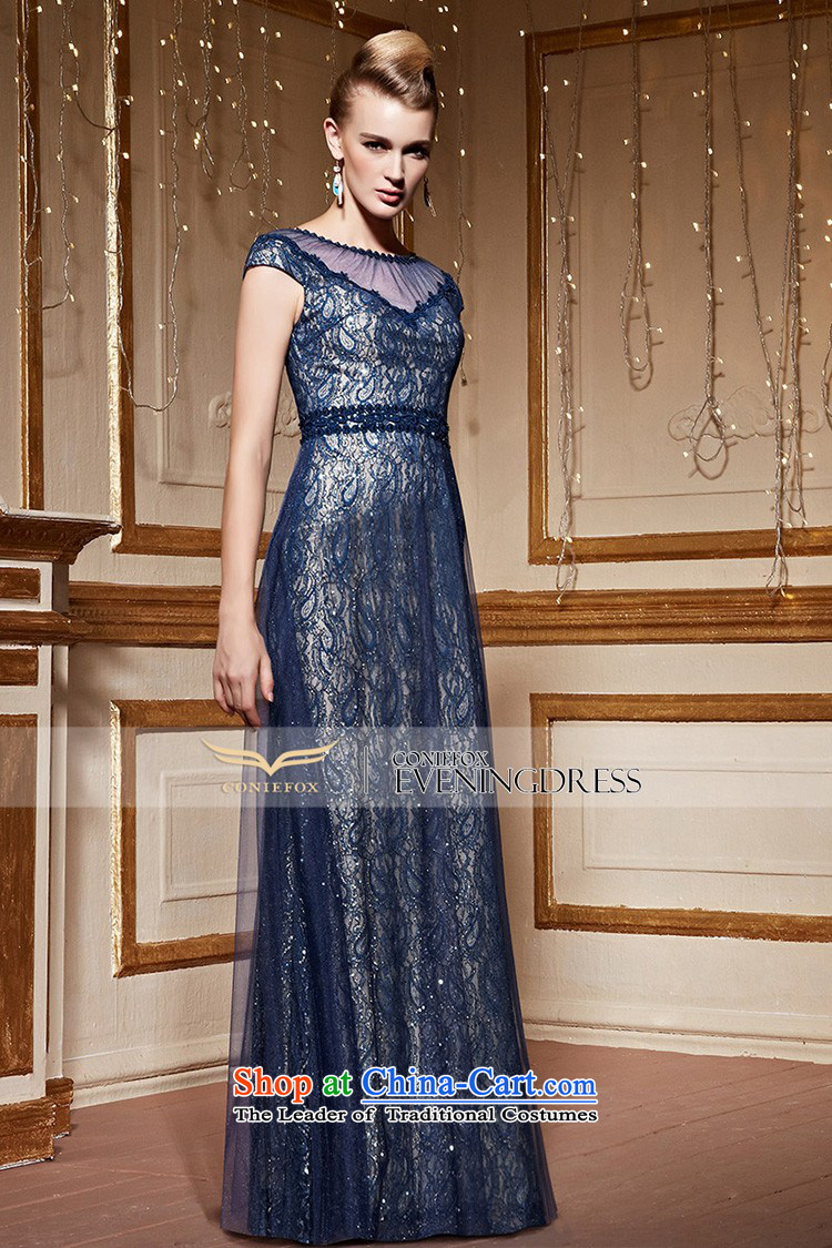 Creative Fox stylish lace package shoulder dress blue auspices banquet dress girl will long drink service 