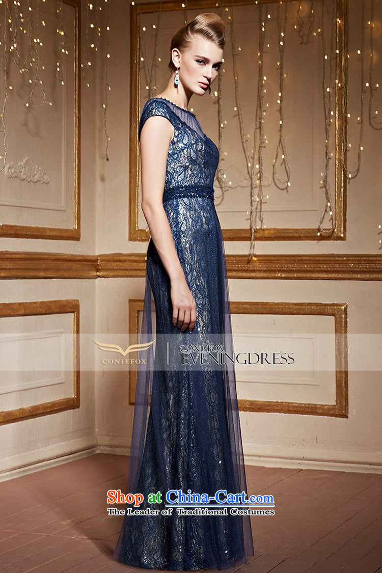 Creative Fox stylish lace package shoulder dress blue auspices banquet dress girl will long drink service 