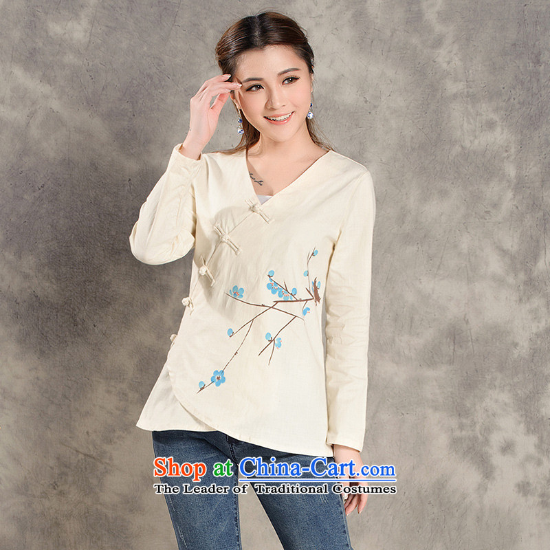 The metered parking spaces of Chinese New Year 2015 Flower improved long-sleeved Tang dynasty women fall ethnic Han-tea service 8022# qipao White XL, Mimi (BUMIDUO cloth) , , , shopping on the Internet