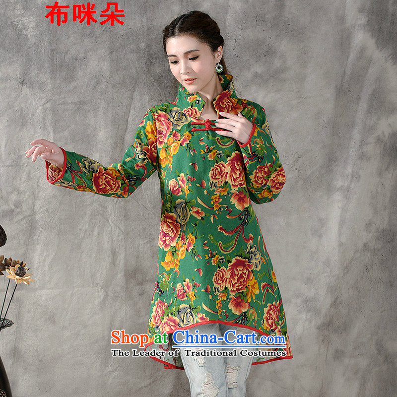 The metered parking spaces and a new women's autumn 2015 replacing arts van ethnic stamp cotton linen dresses 8019_ long-sleeved green?M