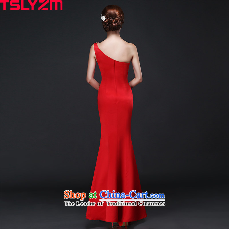 Shoulder bows services tslyzm qipao bride wedding dress crowsfoot long satin moderator female 2015 new autumn and winter red m,tslyzm,,, shopping on the Internet