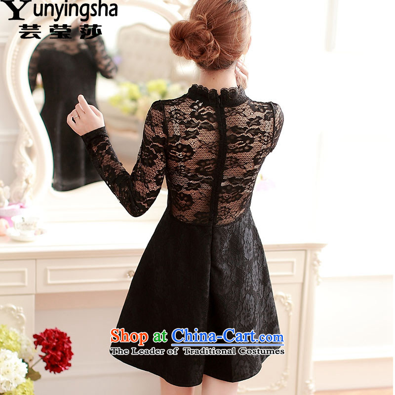 Yun-ying Windsor autumn and winter bridesmaid dress everyday dress autumn 2015 installed new sweet cute girl lace long-sleeved gown skirts short skirts dresses L9541 black M, Hsu Ying sa shopping on the Internet has been pressed.