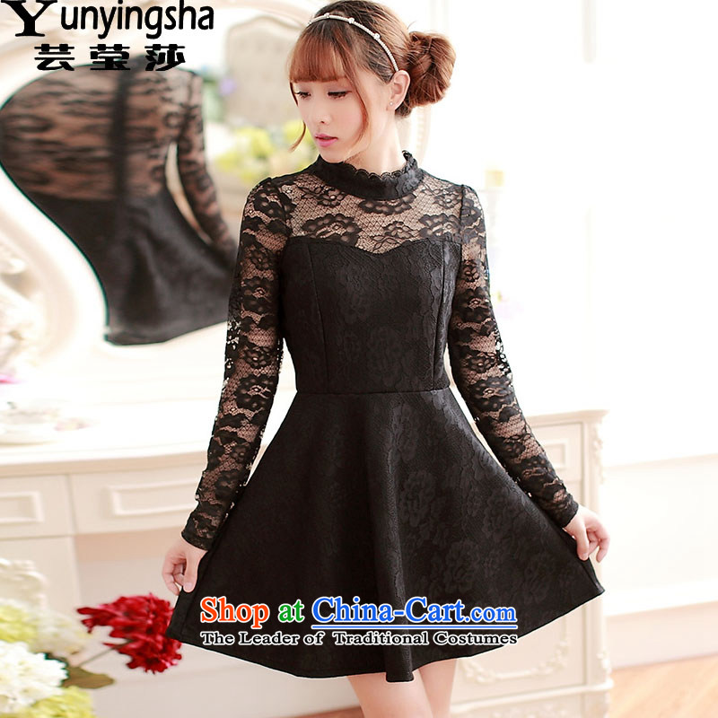 Yun-ying Windsor autumn and winter bridesmaid dress everyday dress autumn 2015 installed new sweet cute girl lace long-sleeved gown skirts short skirts dresses L9541 black M, Hsu Ying sa shopping on the Internet has been pressed.