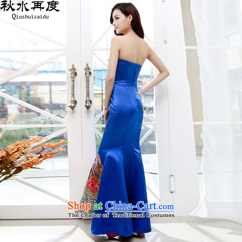 The new 2015 once again the chaplain embroidery spend long skirt anointed chest crowsfoot skirt bride dress HSZM1550 Blue M/ Again , , , shopping on the Internet