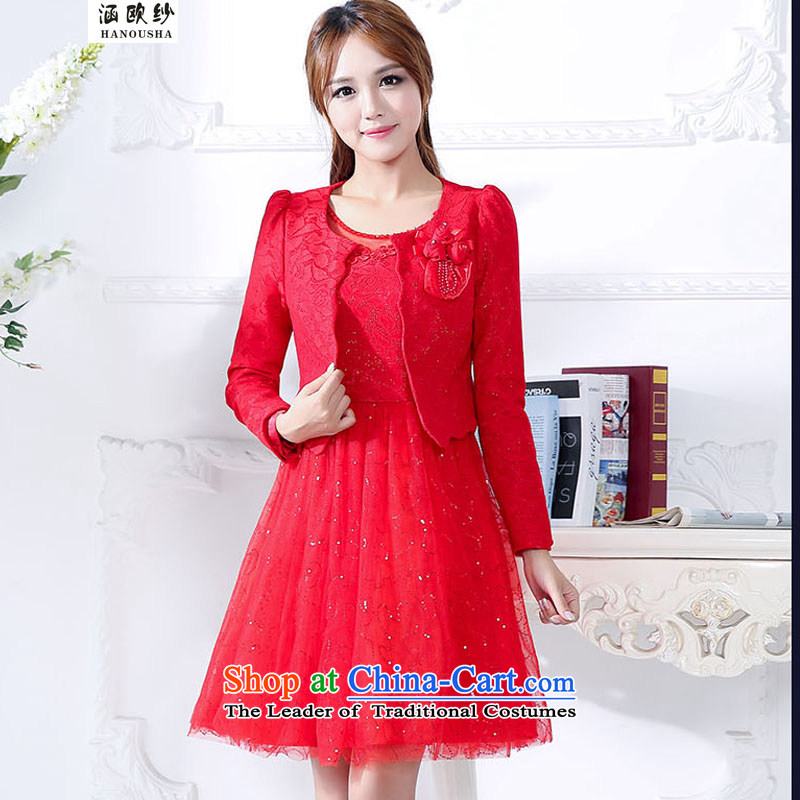 Euro 2015 yarn covered by the new boxed long-sleeved autumn two kits dresses female elegance lady skirt into wine red dress , L, covered by the OSCE yarn (hanousha) , , , shopping on the Internet
