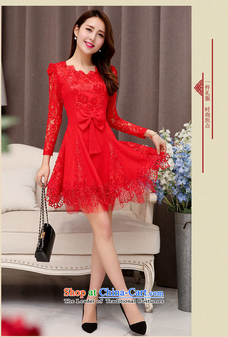 2015 New Service Bridal red bows, lace skirt Top Loin of long-sleeved wedding dress red 