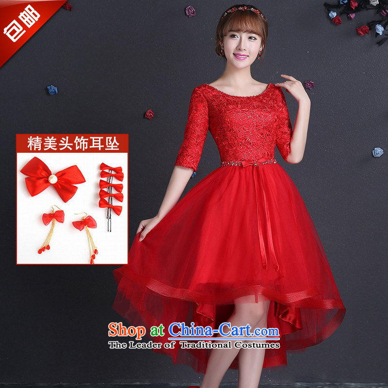 2015 Long dresses HUNNZ Anointed One field of chest shoulder bride wedding dress banquet service red XXL,HUNNZ,,, bows shopping on the Internet