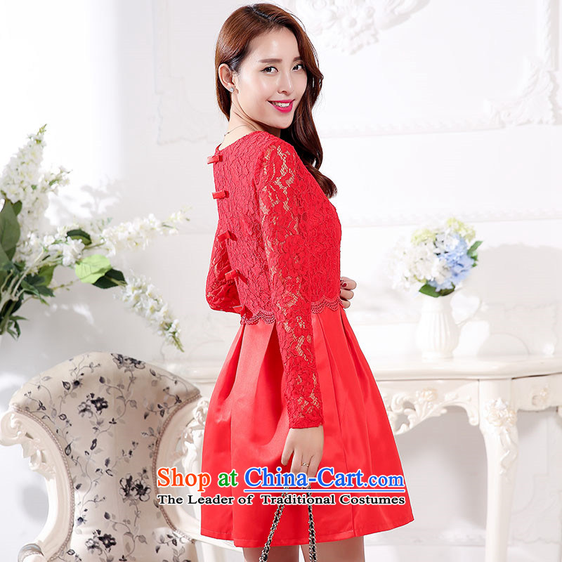 The United States is still clothing red dress with new long-sleeved autumn A bride services back drink skirt door onto Princess skirt Female dress Sau San XXXL, Red Dress us yet shopping on the Internet has been pressed.