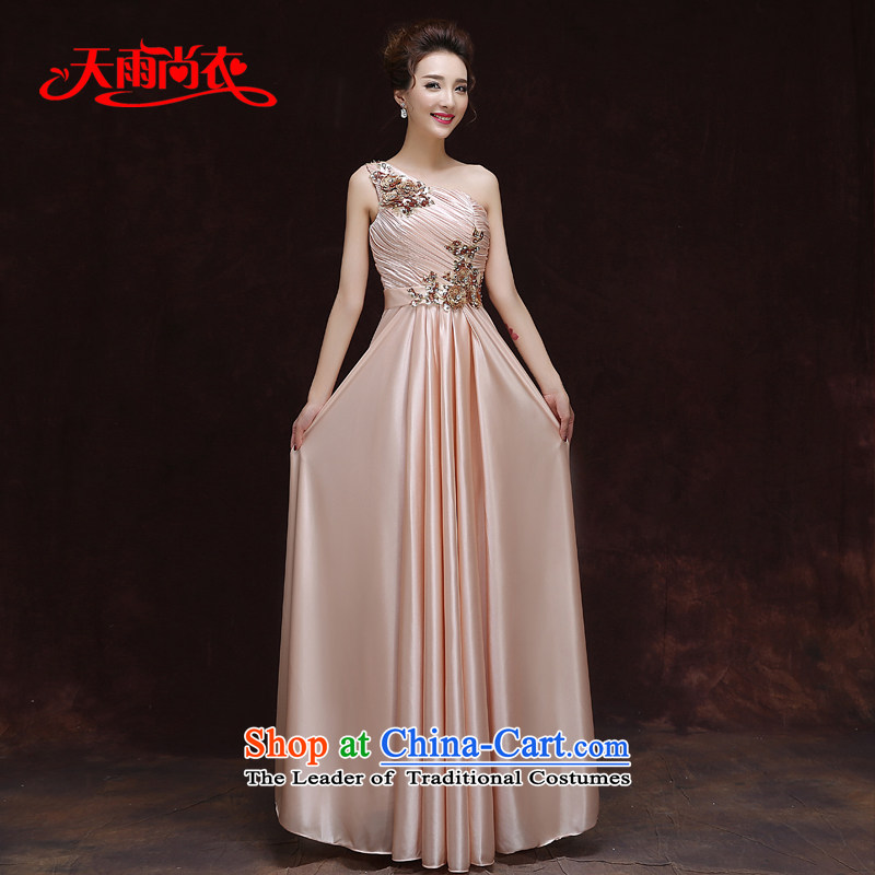 Rain Coat bride bows services is spring and autumn 2015 annual meeting of the persons chairing the new graphics thin dress female long single shoulder flowers Sau San dinner will?LF219?champagne color?S