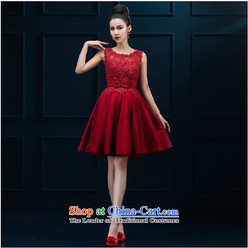 Pure Love bamboo yarn 2015 new word shoulder red lace bride stylish wedding dress SHORT SLEEVES) bows serving women banquet deep red plain love bamboo yarn XL, , , , shopping on the Internet