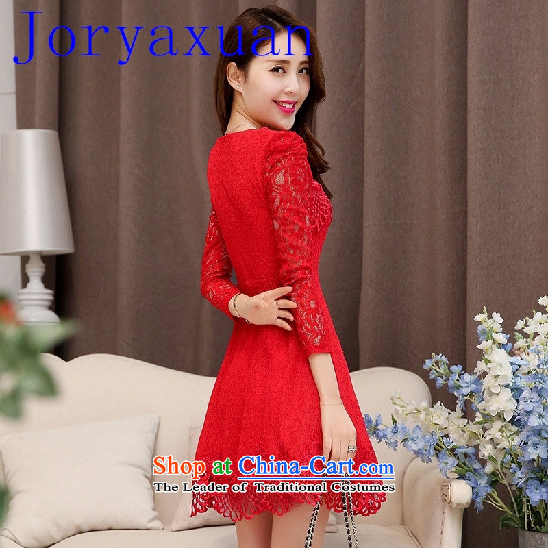 2015 new marriages red engraving long-sleeved gown toasting champagne evening service will cut the red M love banquet Yan (axbaby Bebe) , , , shopping on the Internet