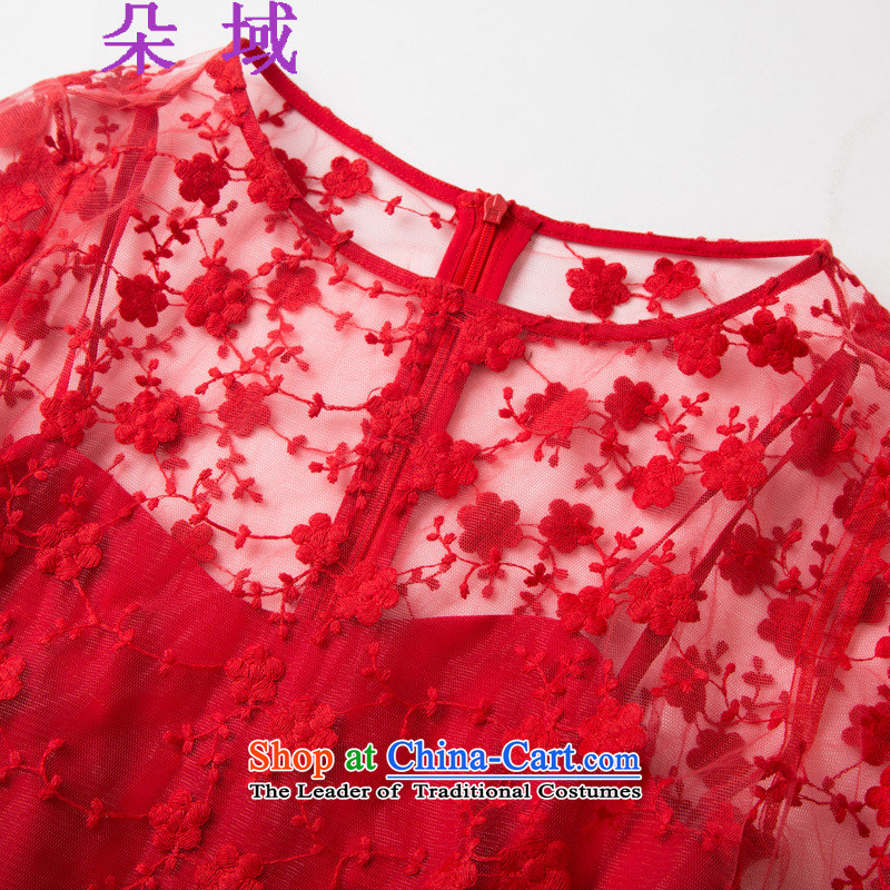 The autumn 2015 domain is the new big red embroidered dress lace red petticoat bride 9 m large long skirt N905C7072 RED M flower dress domain , , , shopping on the Internet