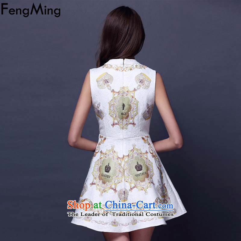 Hsbc Holdings Plc 2015 Autumn Ming skirt the new western retro stamp heavy industry staples bead Foutune of Large Jacquard vest dress skirt White M Fung Ming (fengming) , , , shopping on the Internet