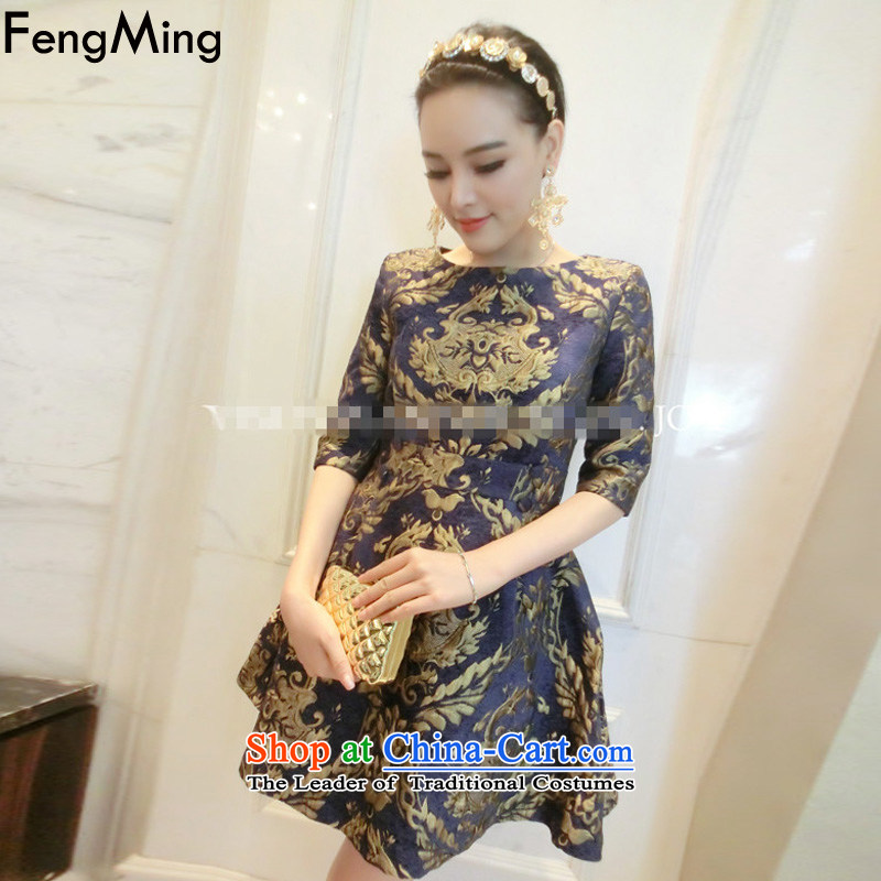 Hsbc Holdings Plc 2015 European site autumn Ming skirt the new gold embroidery in heavy industry, forming the cuff picture color M dress skirt Fung Ming (fengming) , , , shopping on the Internet